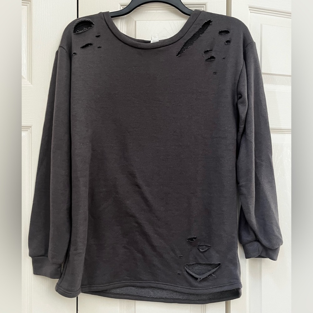 ⭐️NWT - BiBi - Distressed Dark Gray Sweatshirt - Womans Medium